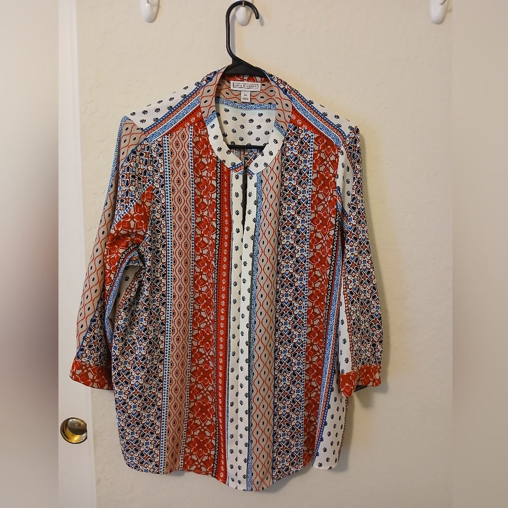 Dana Buchman Red and Blue Striped Blouse